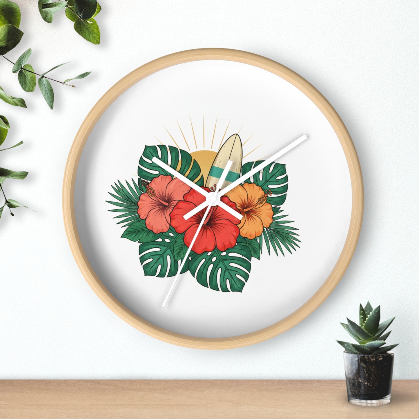 Wall Clock--tropical flowers