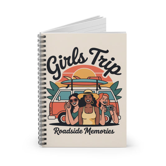 Girls Trip Spiral Notebook — 'Roadside Memories' Retro Beach Journal