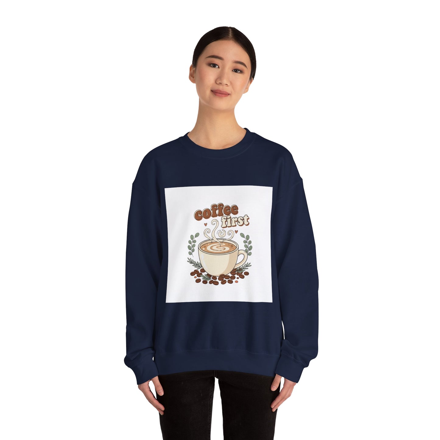 coffee first Crewneck Sweatshirt, coffee aesthetic, latte art design