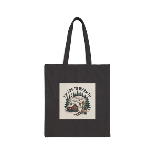 Escape to Warmth Cabin Tote | cozy lodge aesthetic, mountain silhouette design
