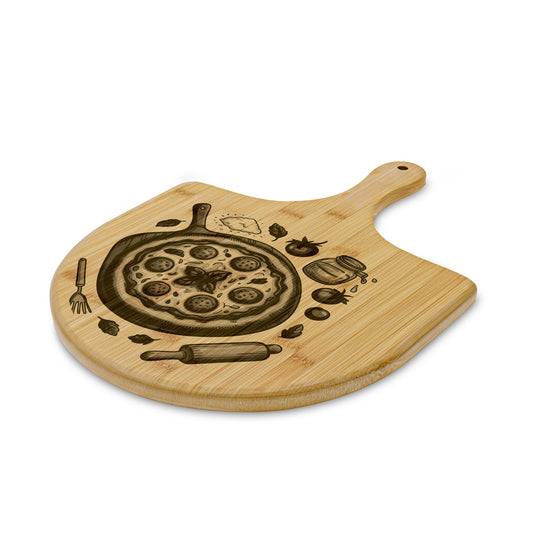 Engraved Bamboo Pizza Peel – Rustic Pizza Night Serving & Cutting Board