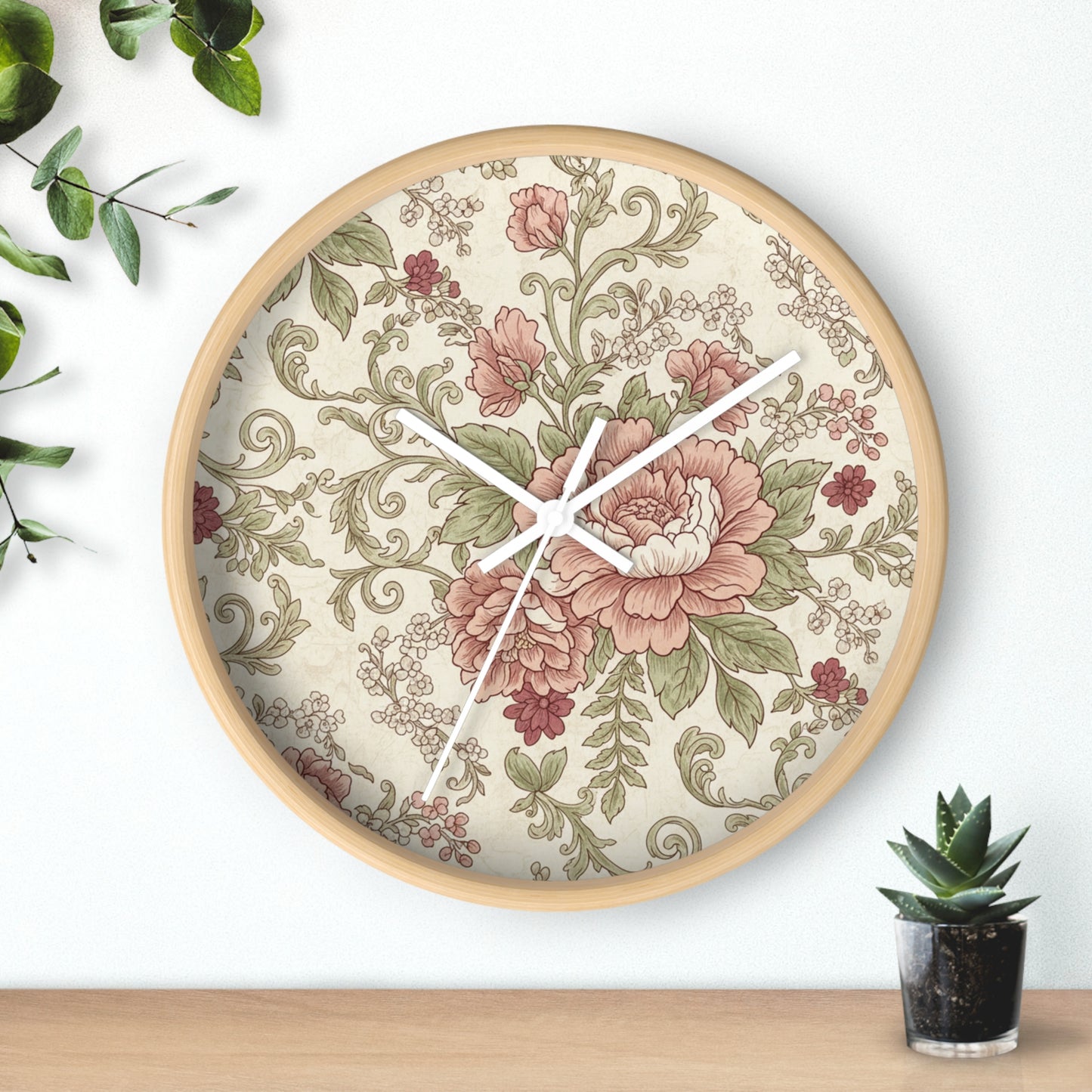Vintage Floral Wall Clock — Shabby Chic Rose Garden Timepiece