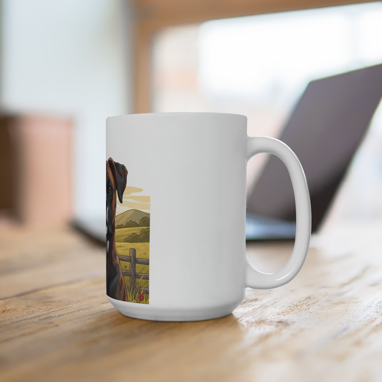 Boxer Dog Mug - Scenic Countryside 15oz Ceramic Coffee Cup