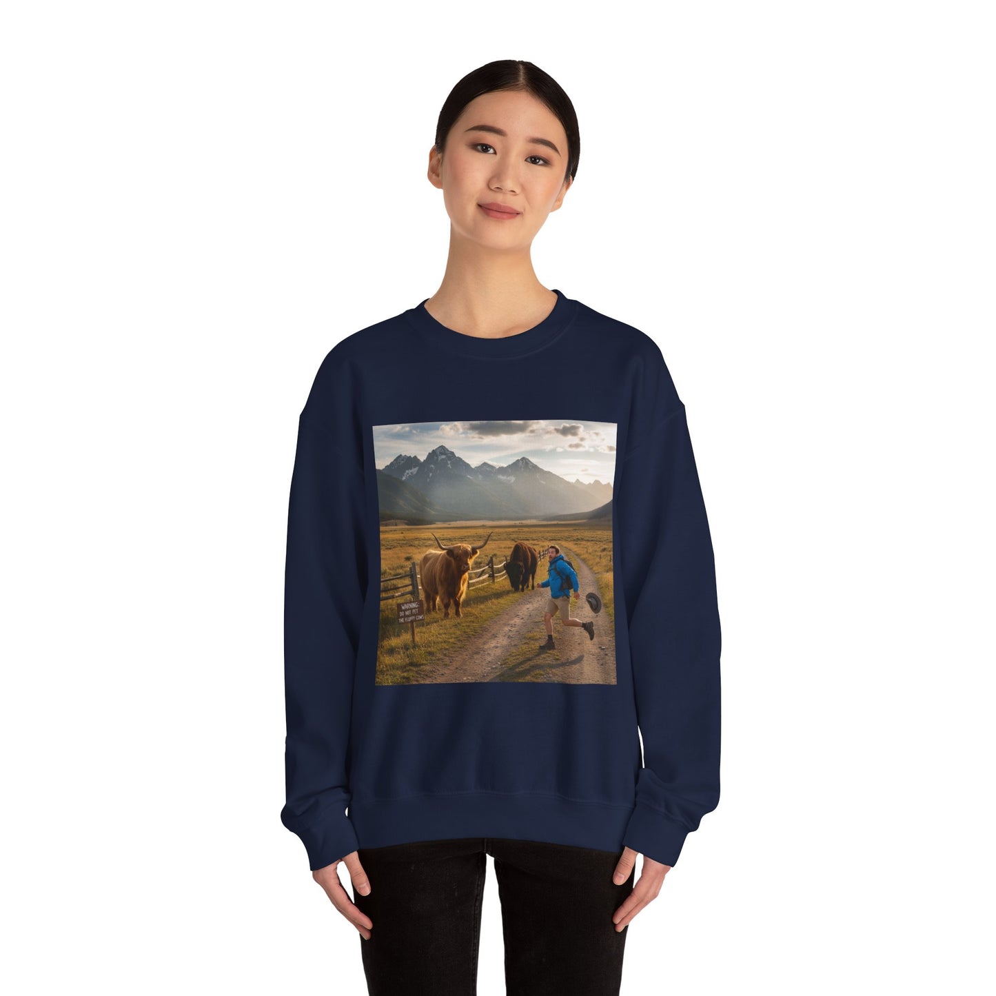 Chased by Buffalo Crewneck Sweatshirt | friendly sarcasm design, soft humor print