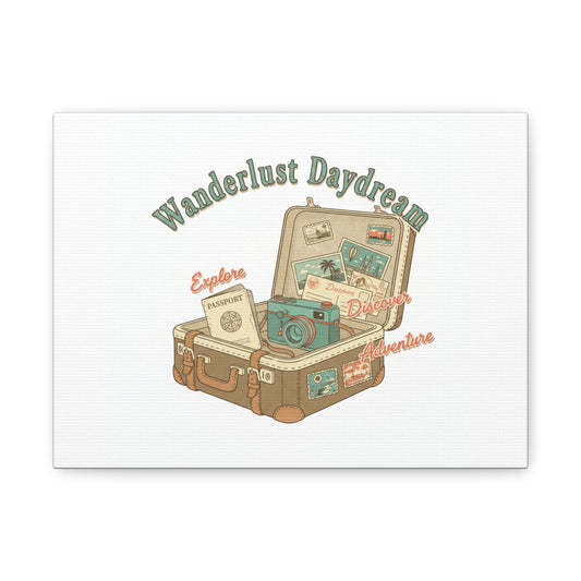 Wanderlust Daydream Travel Postcard Canvas | Retro Travel Stamp Decor