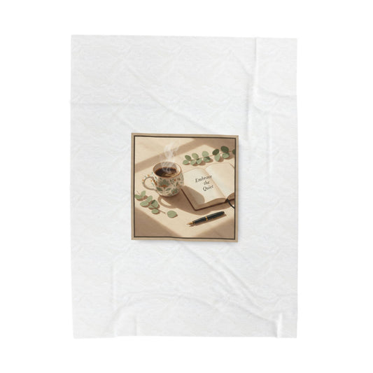 quiet mornings journal art Velveteen Plush Blanket | sunrise decor, hygge kitchen print
