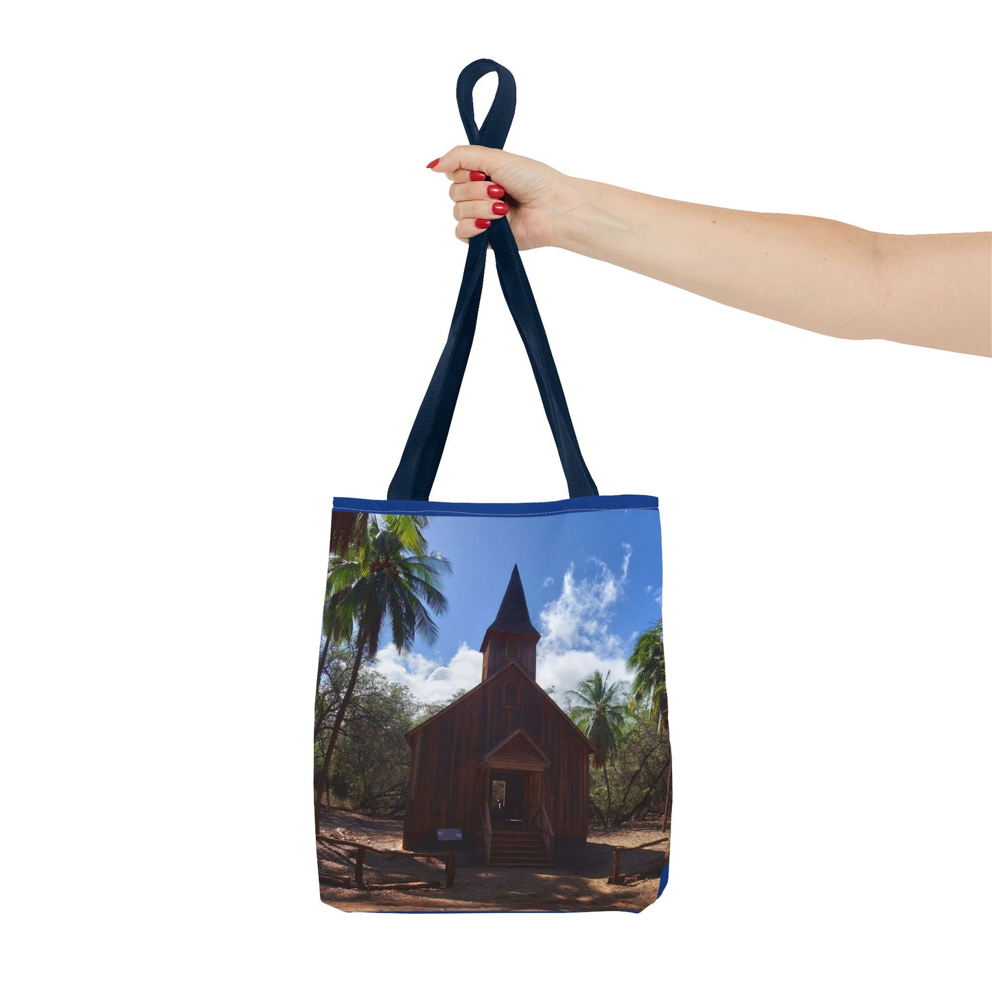 Rustic Chapel Photo Tote Bag — Tropical Island Church AOP