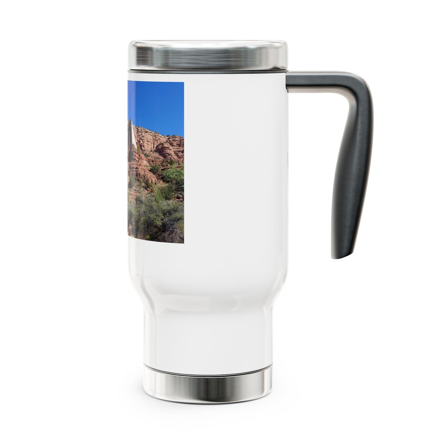 Sedona Red Rock Travel Mug — 14oz Stainless Steel Coffee Tumbler with Handle