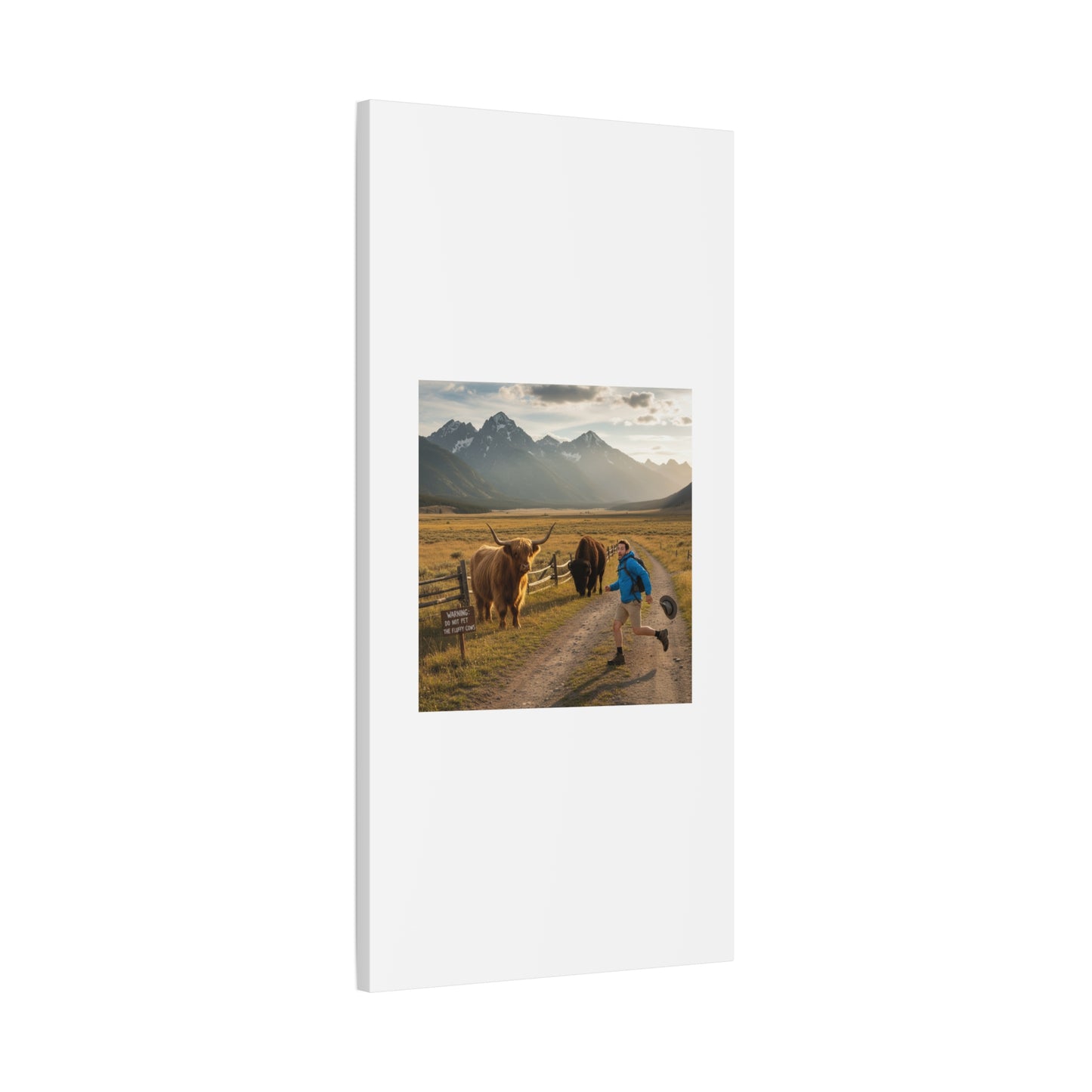 Chased by a Buffalo Canvas | wholesome sarcasm print, soft humor wall art