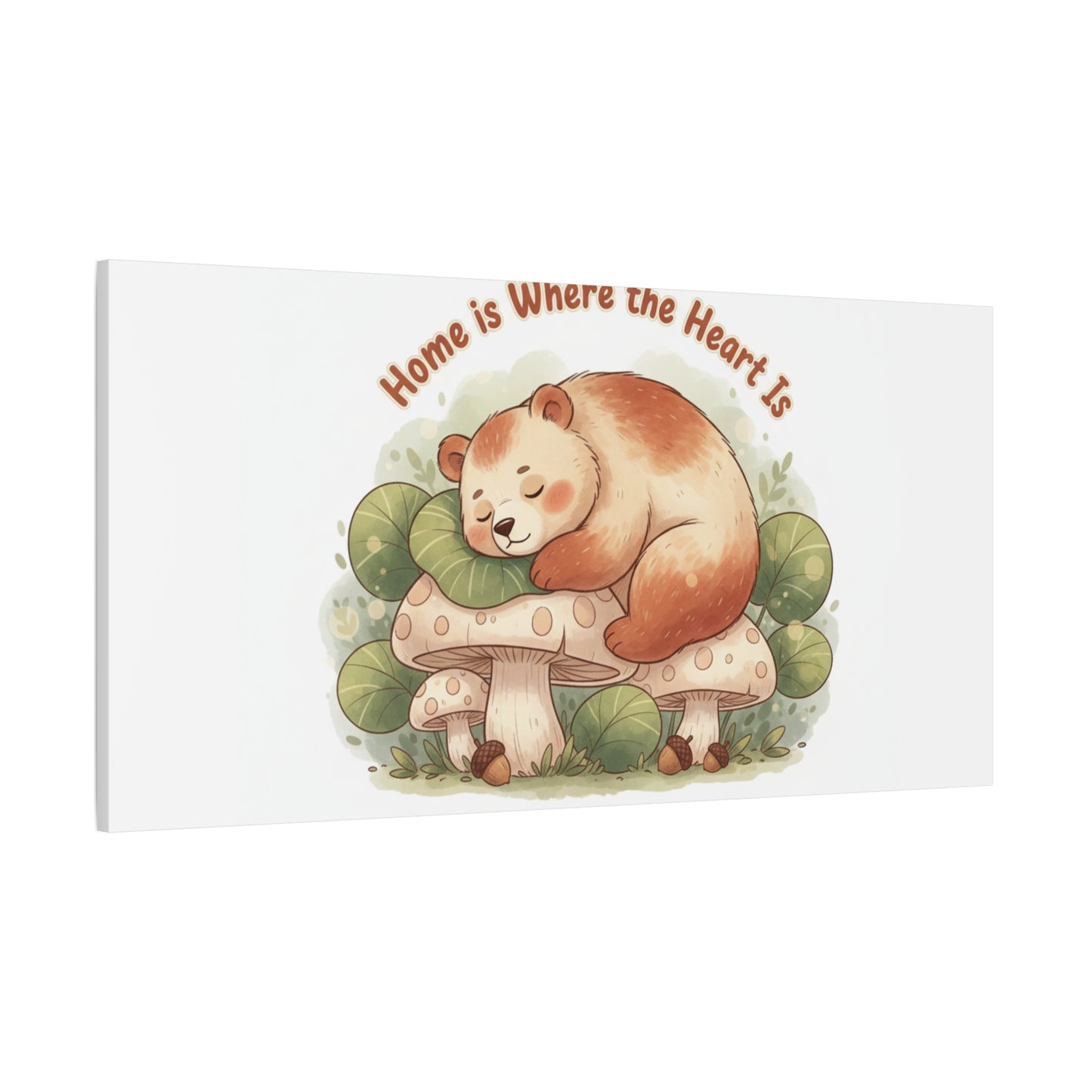 Cozy Sleeping Bear Canvas, winter forest art | cute animal illustration