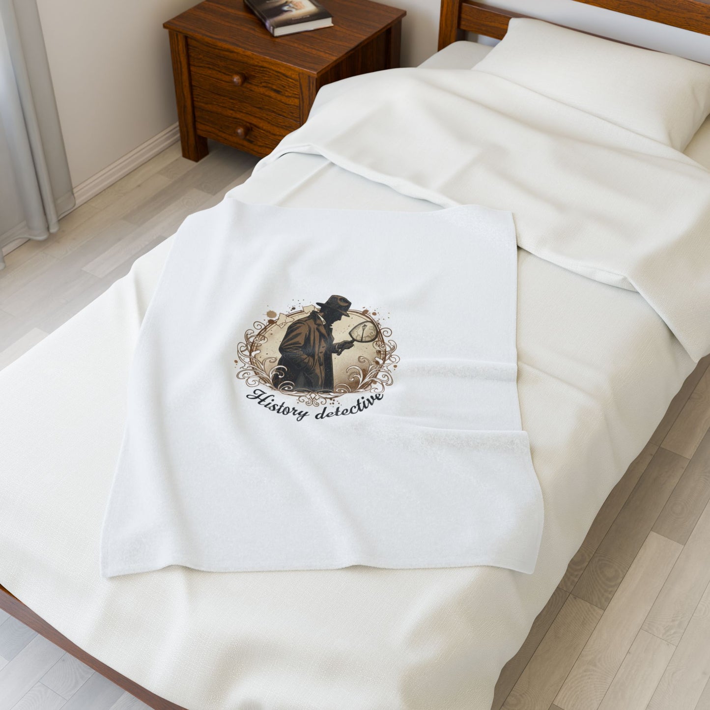 Victorian Detective Illustration Velveteen Plush Blanket | moody botanical, gothic floral