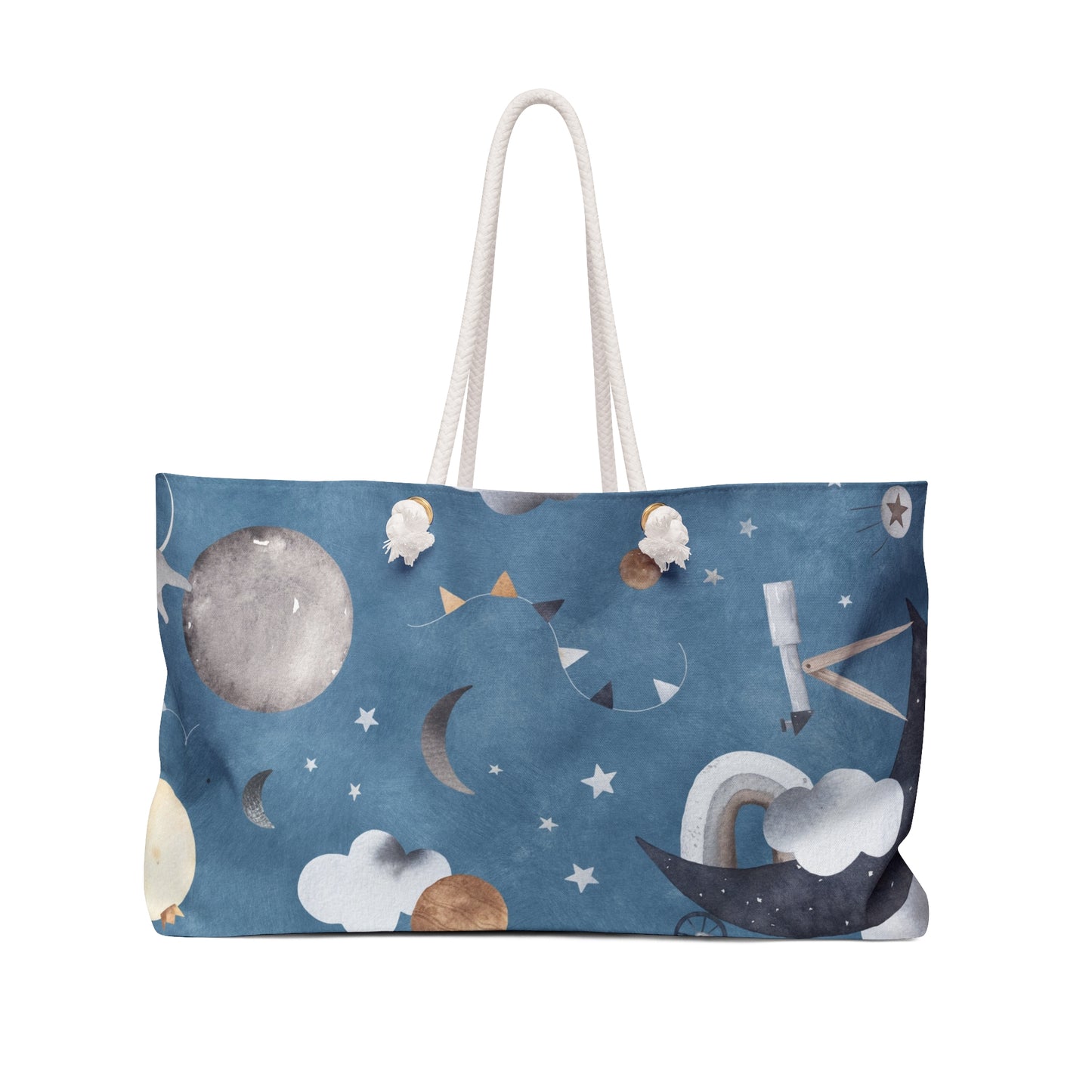 Celestial Night Sky Weekender Bag — Moon, Stars & Rainbow Travel Tote