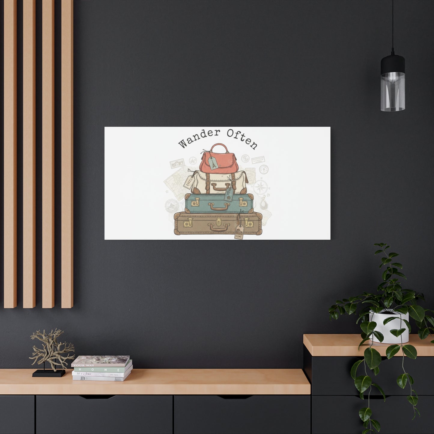 Wander Often Vintage Luggage Stack Canvas, travel stamps | passport stamp wanderlust