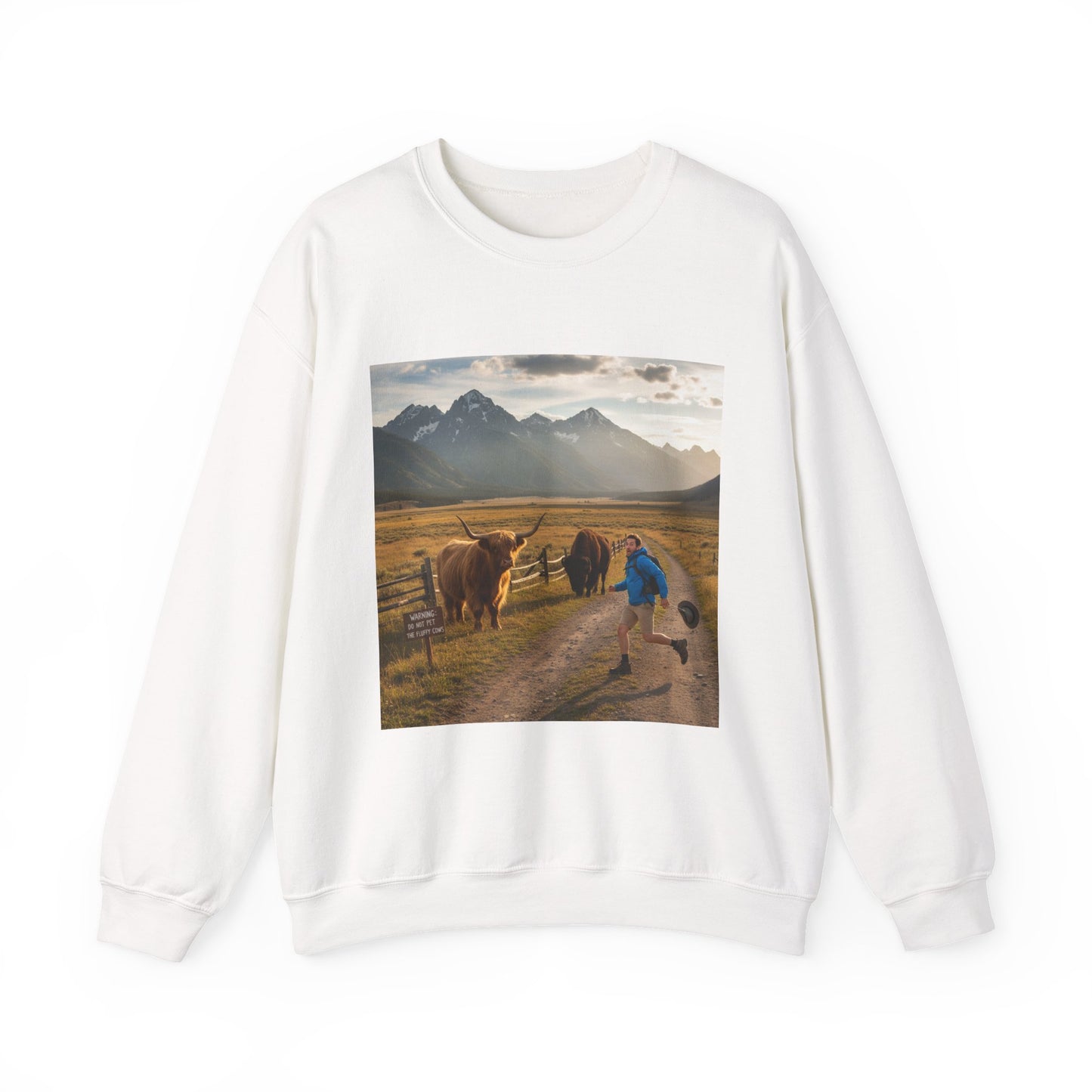 Chased by Buffalo Crewneck Sweatshirt | friendly sarcasm design, soft humor print