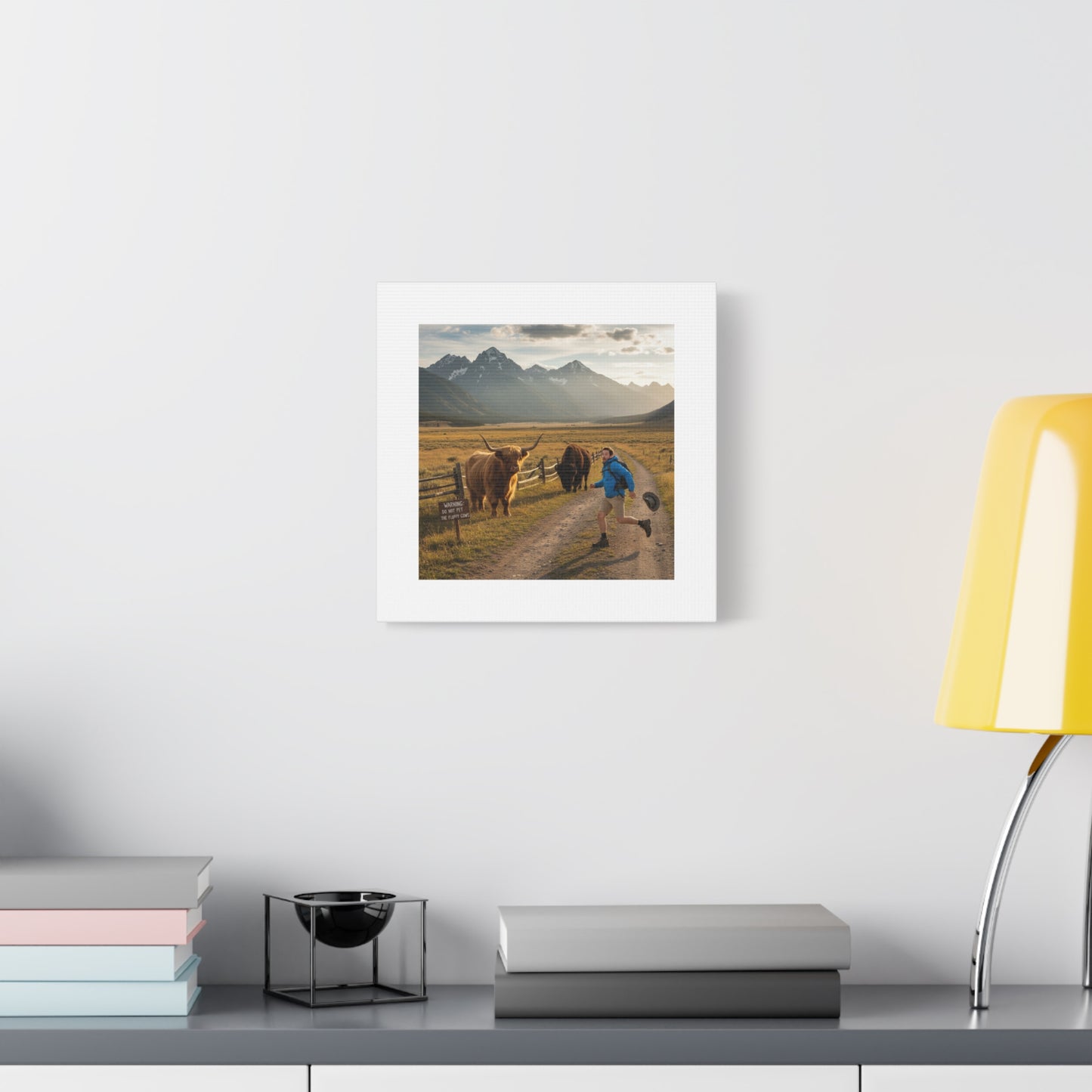 Chased by a Buffalo Canvas | wholesome sarcasm print, soft humor wall art
