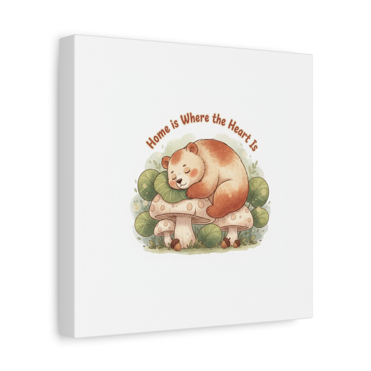Cozy Sleeping Bear Canvas, winter forest art | cute animal illustration