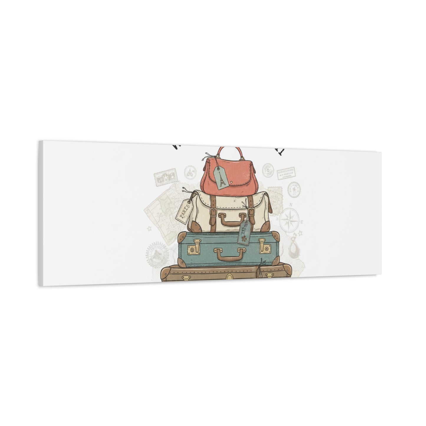 Wander Often Vintage Luggage Stack Canvas, travel stamps | passport stamp wanderlust