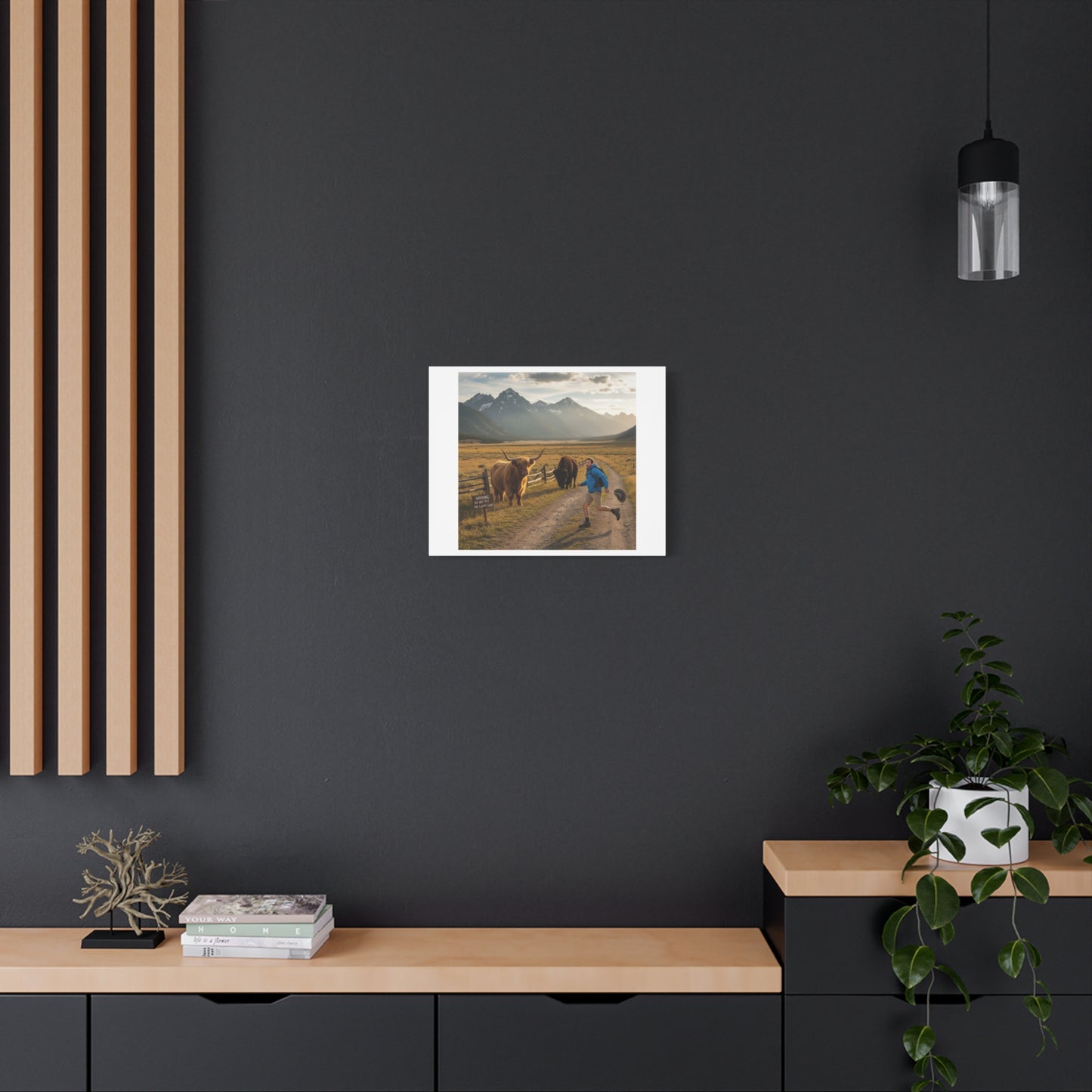 Chased by a Buffalo Canvas | wholesome sarcasm print, soft humor wall art