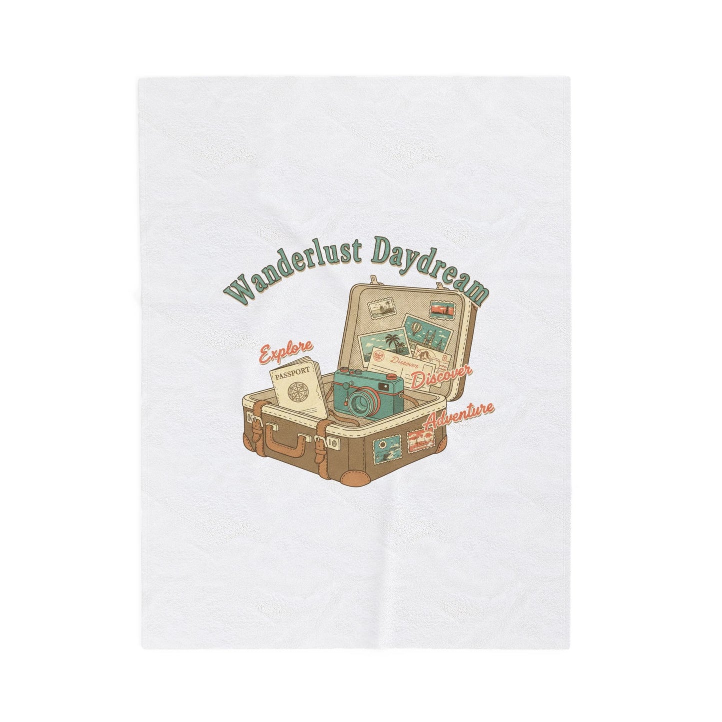 Wanderlust Daydream suitcase design Velveteen Blanket | retro travel, passport stamp vibes