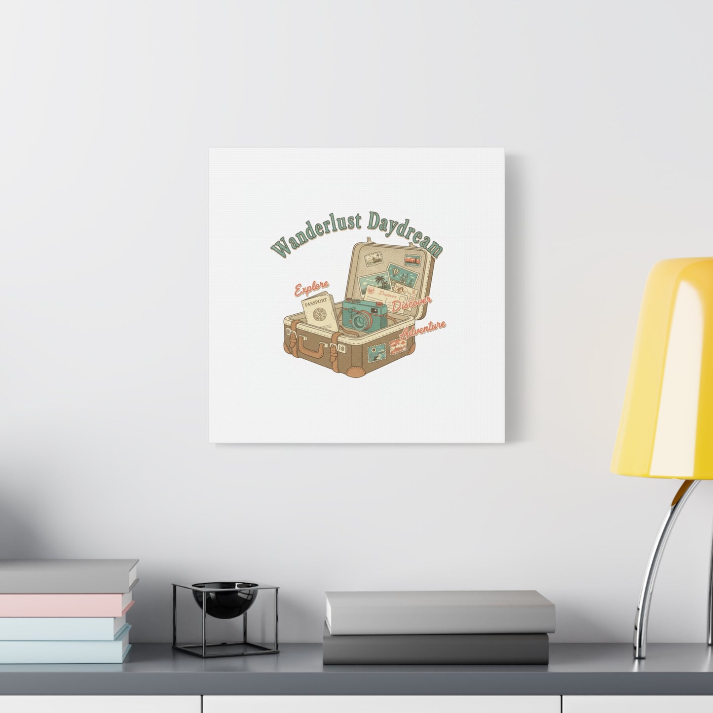 Wanderlust Daydream Travel Postcard Canvas | Retro Travel Stamp Decor