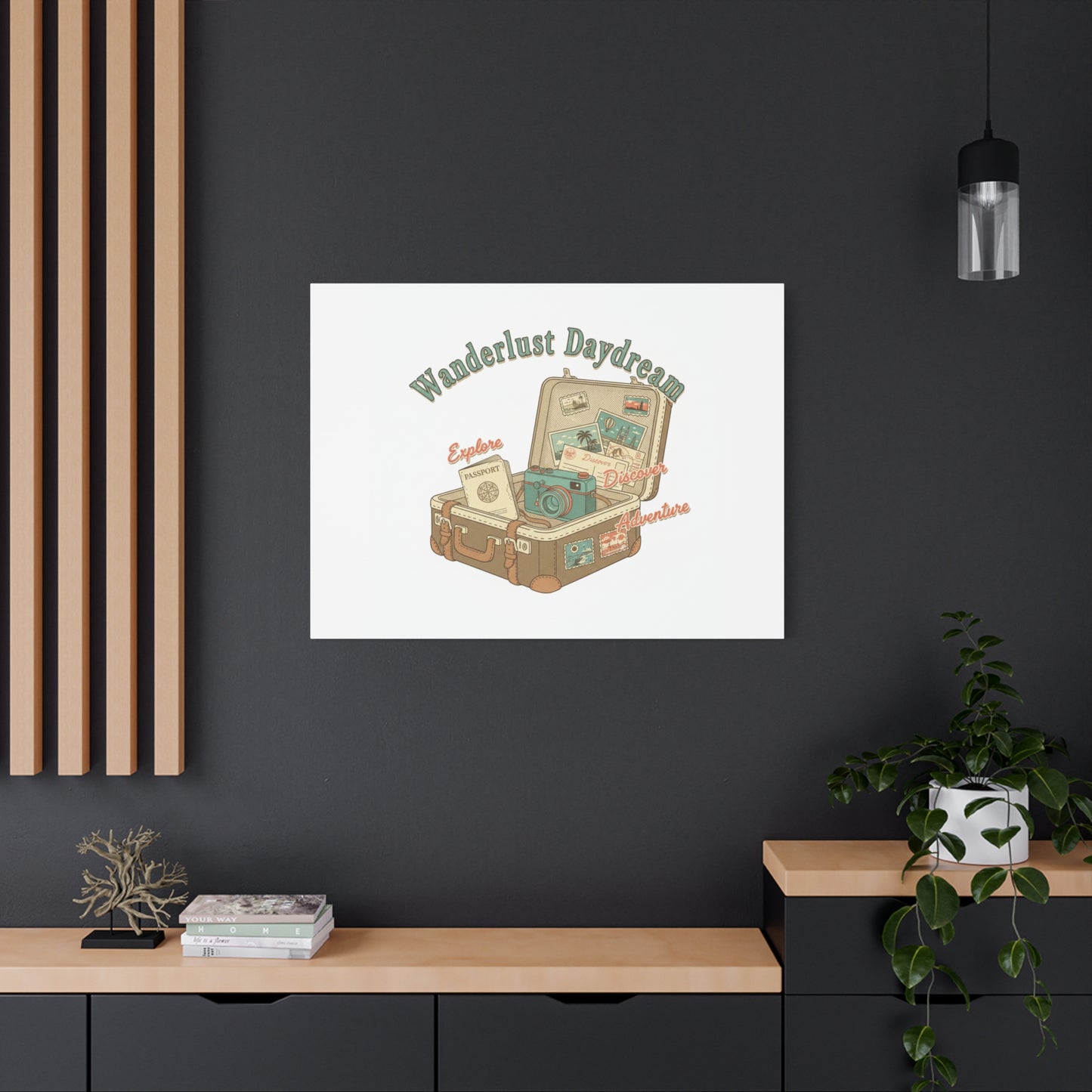 Wanderlust Daydream Travel Postcard Canvas | Retro Travel Stamp Decor