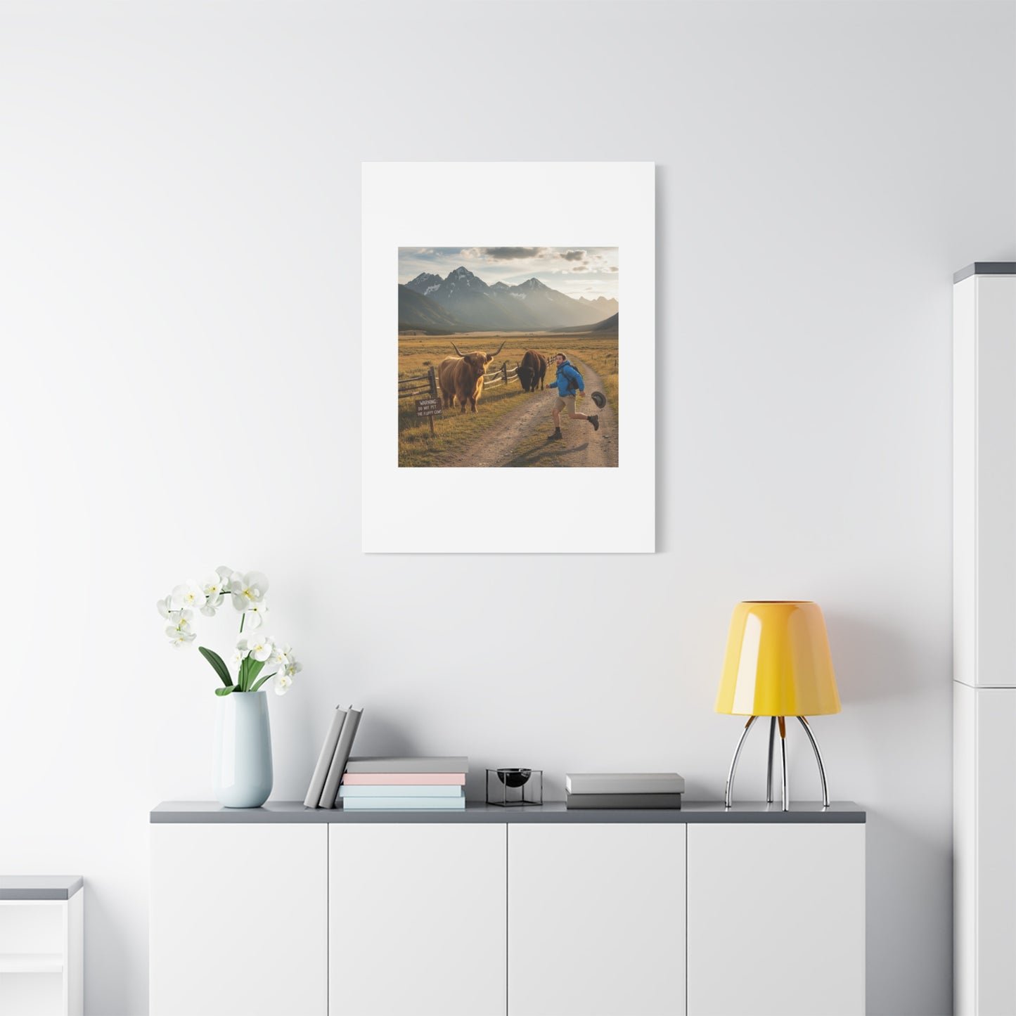 Chased by a Buffalo Canvas | wholesome sarcasm print, soft humor wall art