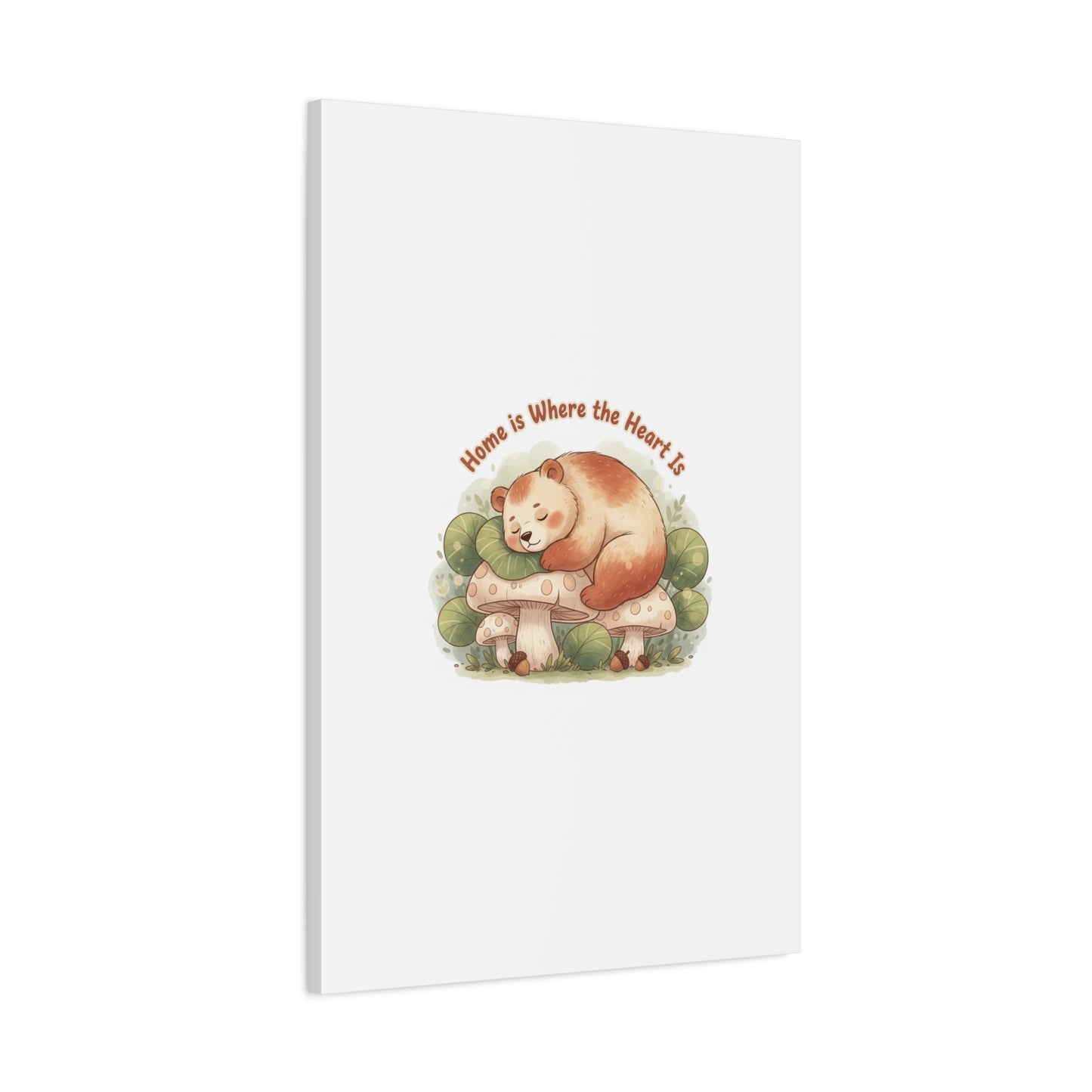 Cozy Sleeping Bear Canvas, winter forest art | cute animal illustration