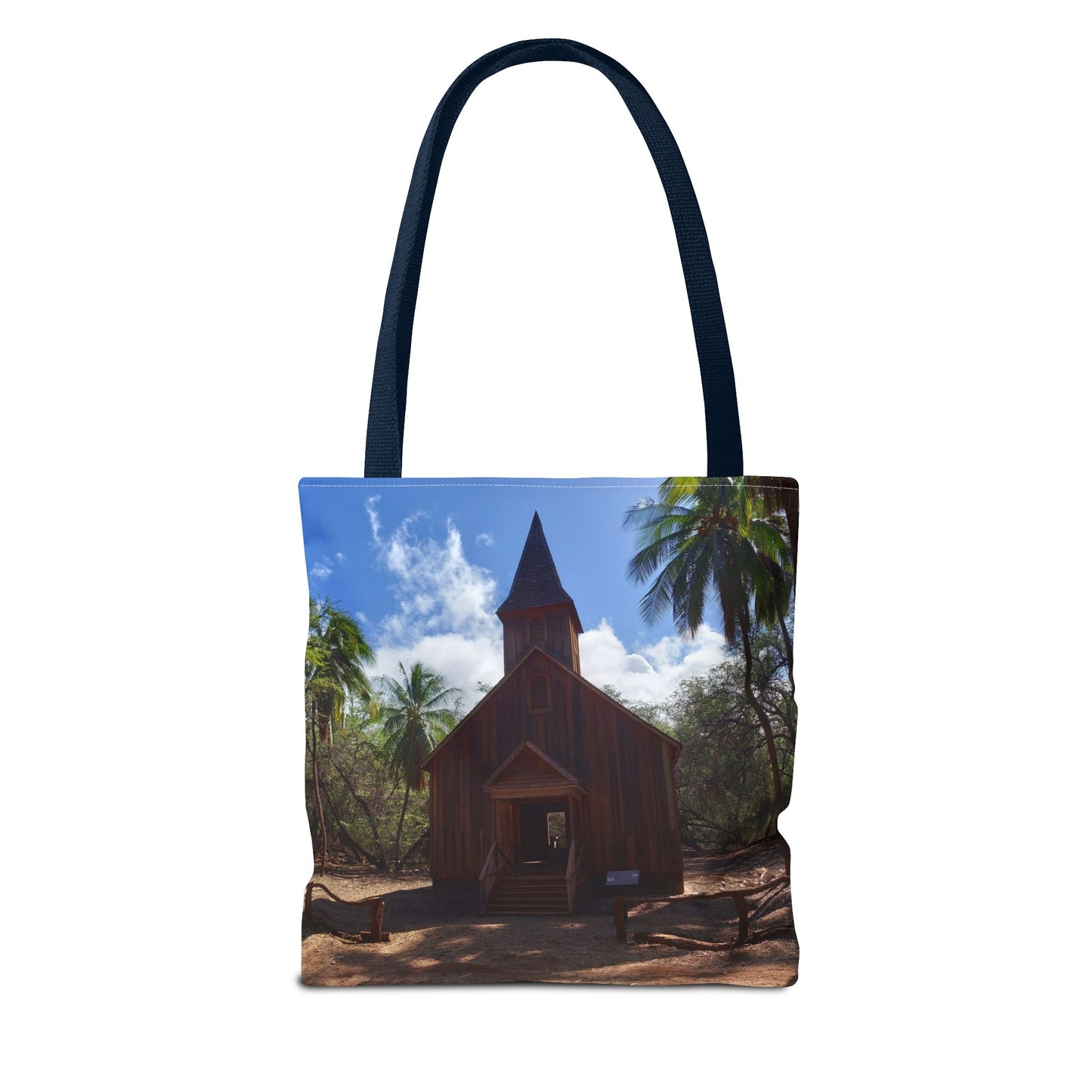 Rustic Chapel Photo Tote Bag — Tropical Island Church AOP