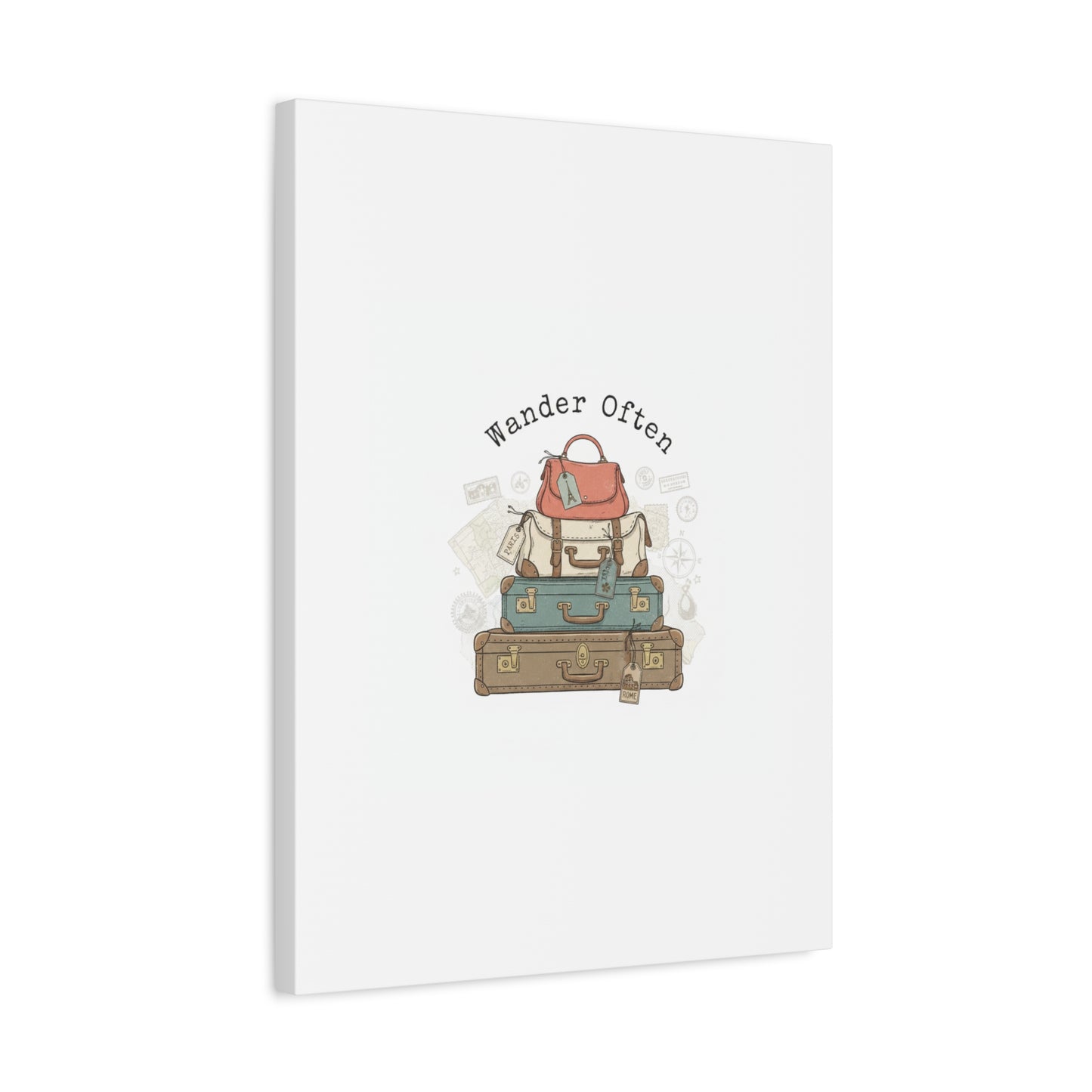 Wander Often Vintage Luggage Stack Canvas, travel stamps | passport stamp wanderlust