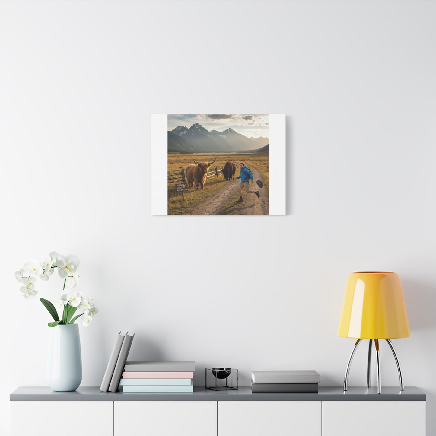 Chased by a Buffalo Canvas | wholesome sarcasm print, soft humor wall art