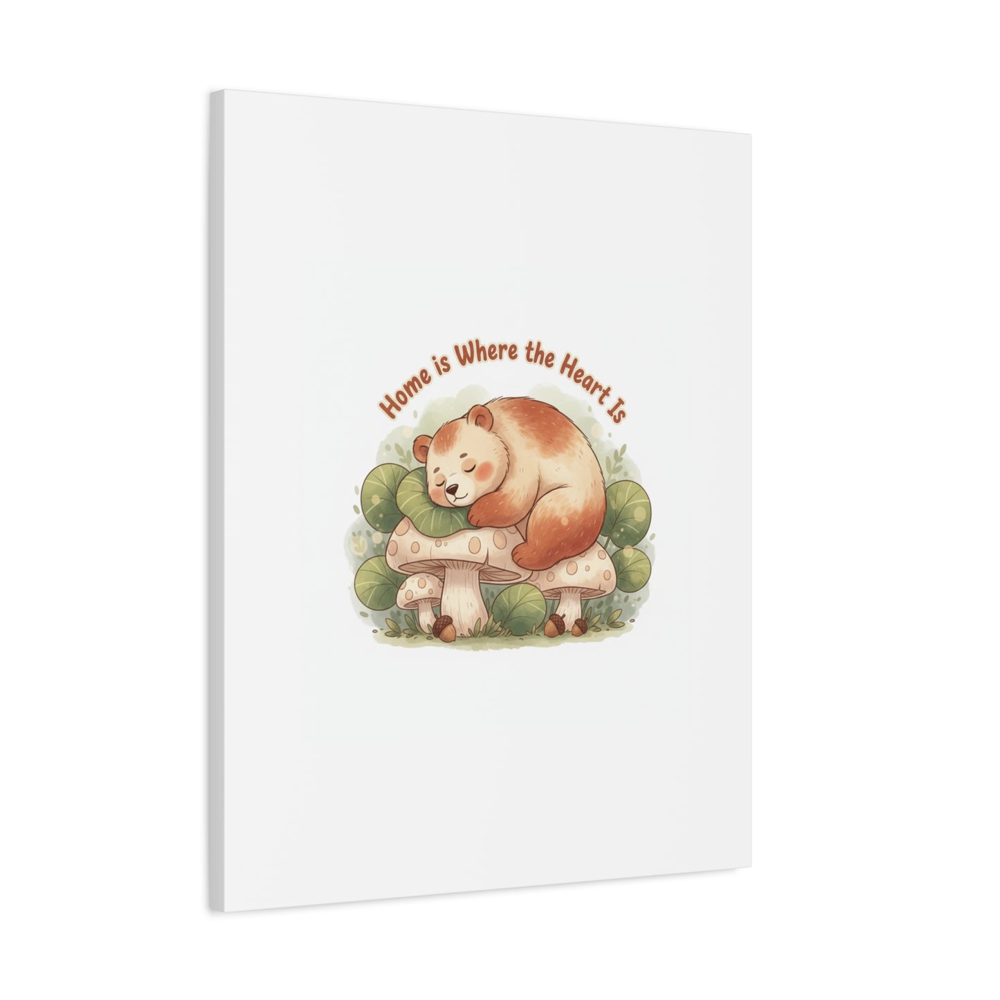 Cozy Sleeping Bear Canvas, winter forest art | cute animal illustration