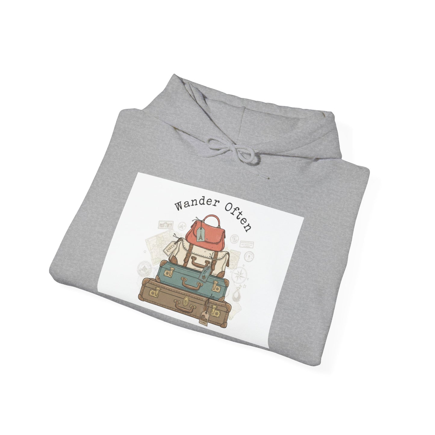 Wanderlust Passport Stamp Hoodie | retro travel postcard, vintage stamp design