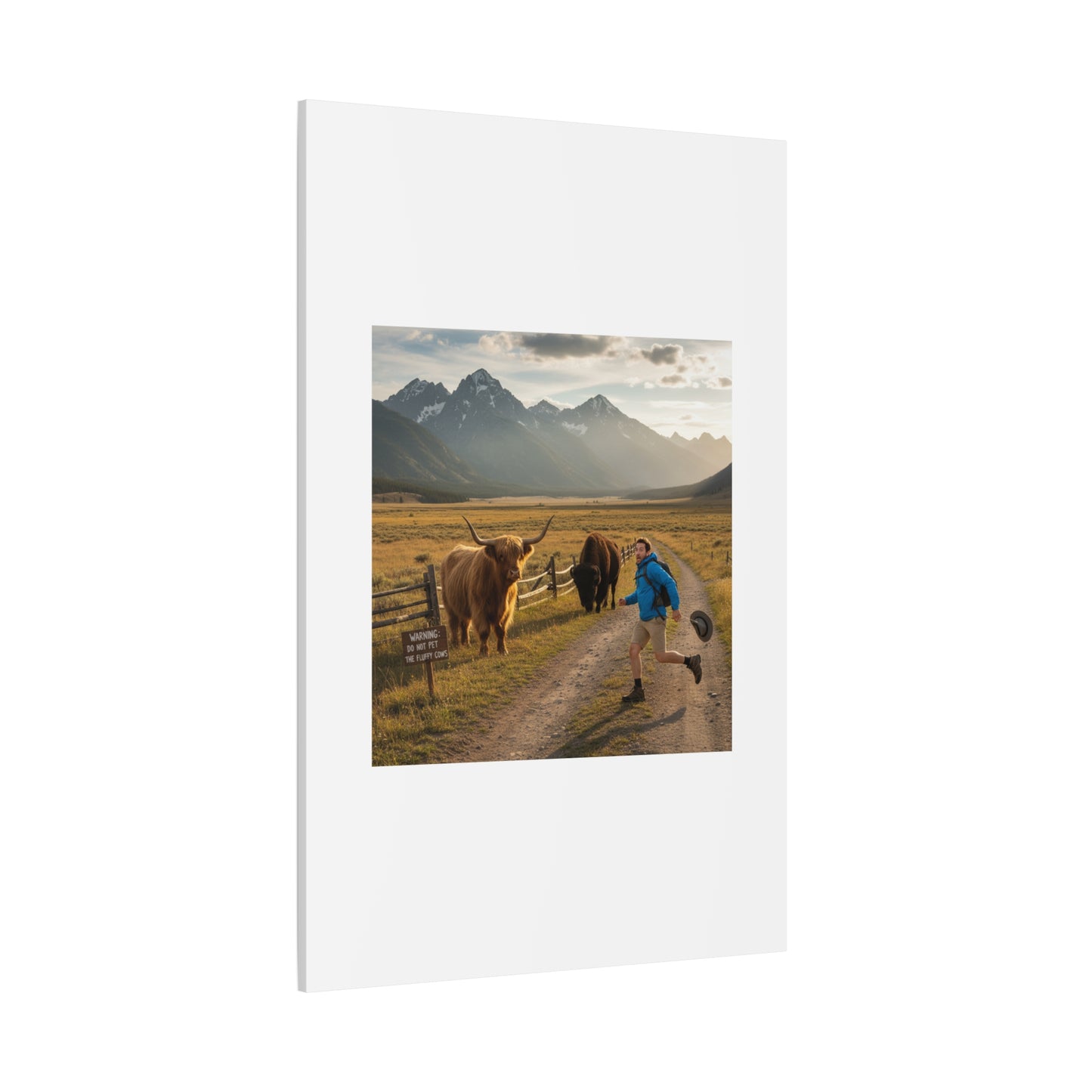 Chased by a Buffalo Canvas | wholesome sarcasm print, soft humor wall art