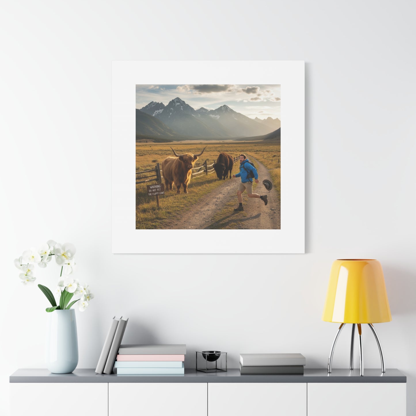 Chased by a Buffalo Canvas | wholesome sarcasm print, soft humor wall art
