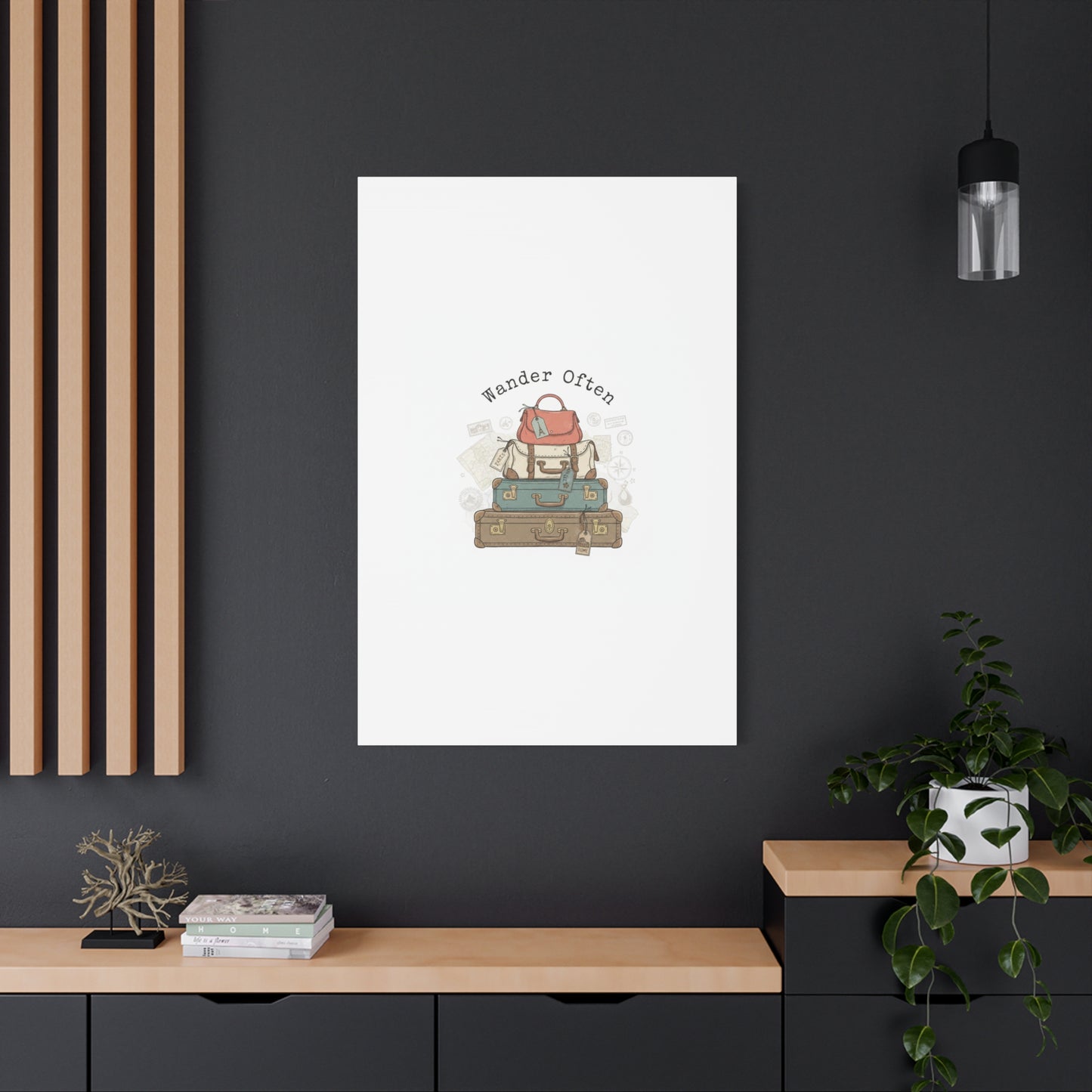 Wander Often Vintage Luggage Stack Canvas, travel stamps | passport stamp wanderlust
