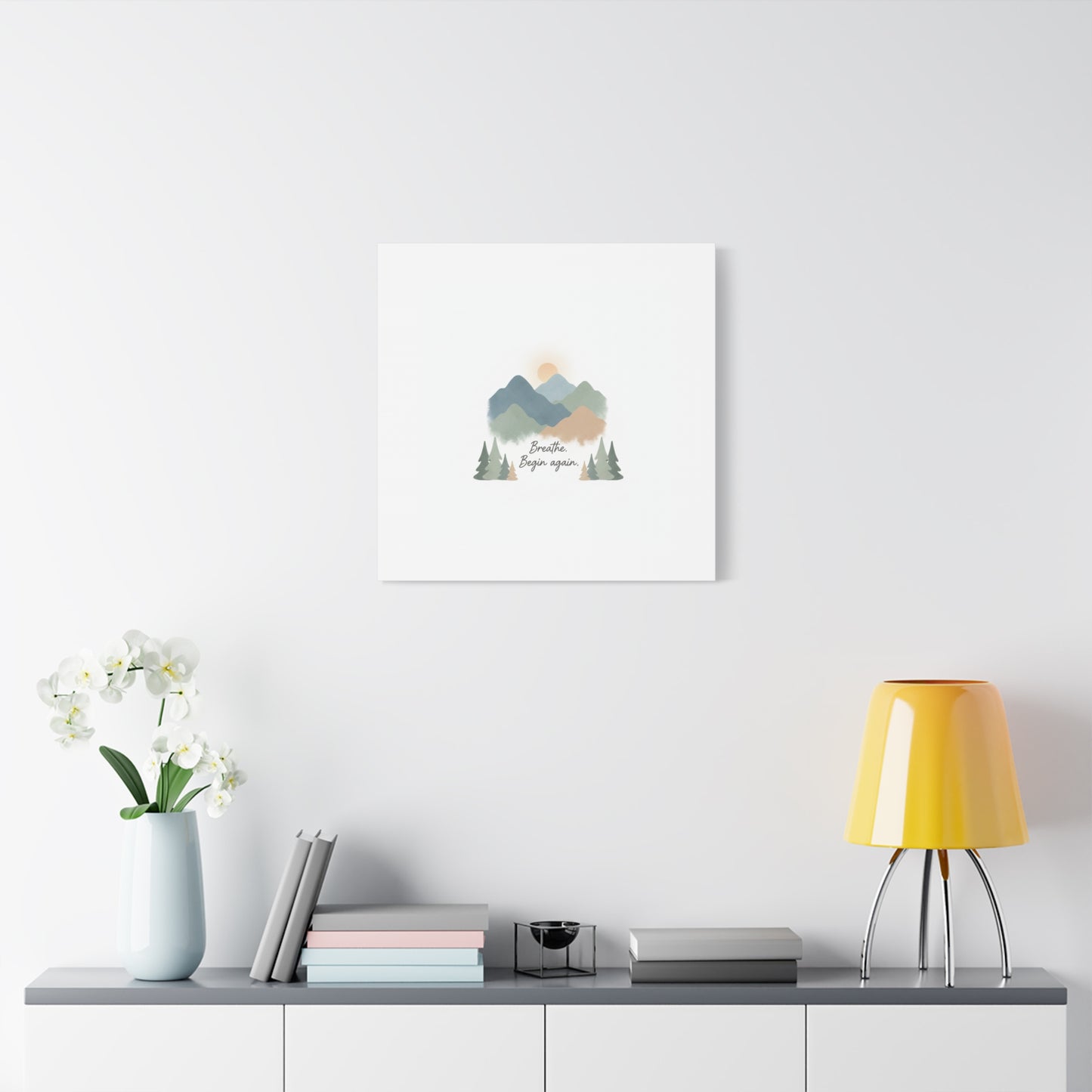 Mountain Print Canvas-breathe and began again-
