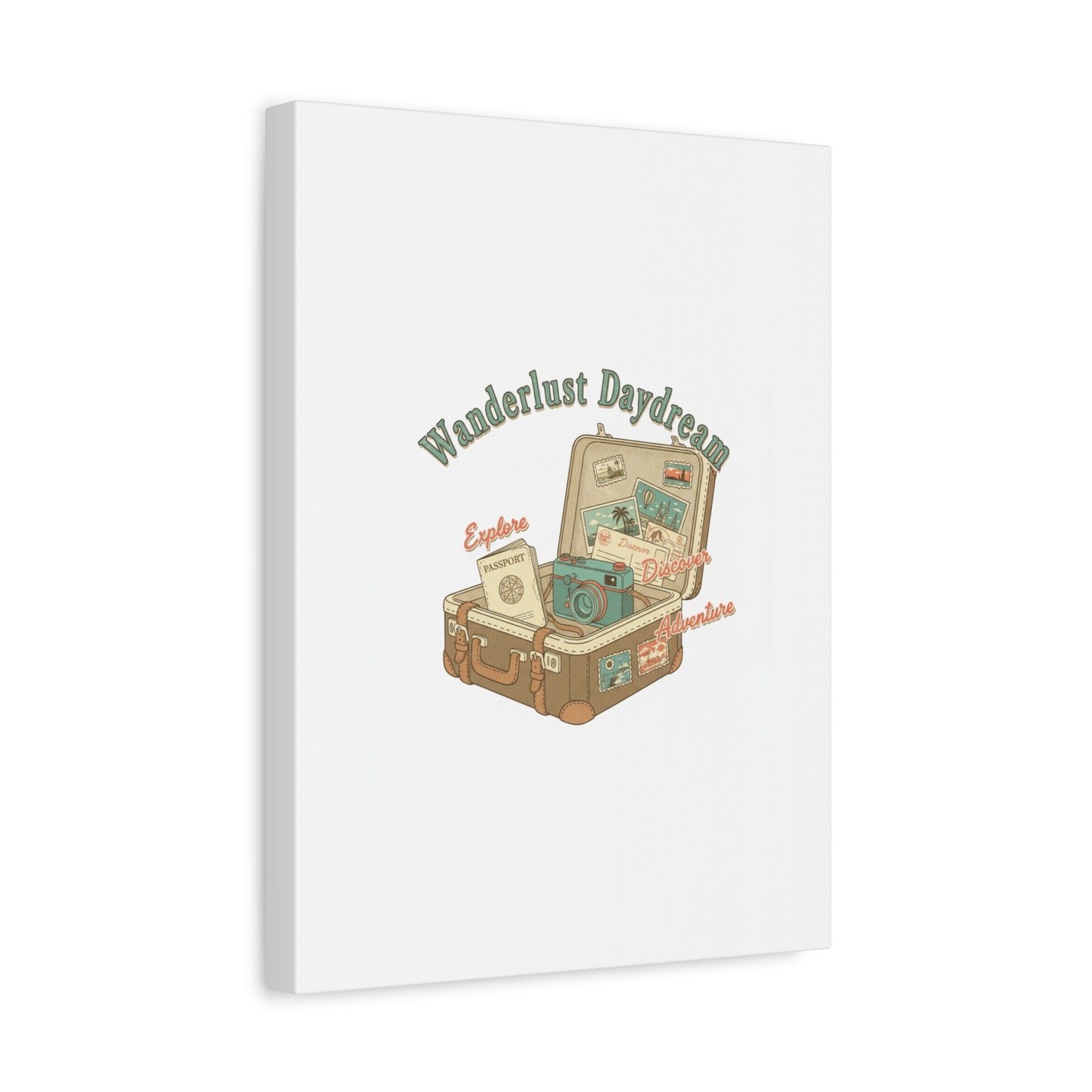 Wanderlust Daydream Travel Postcard Canvas | Retro Travel Stamp Decor