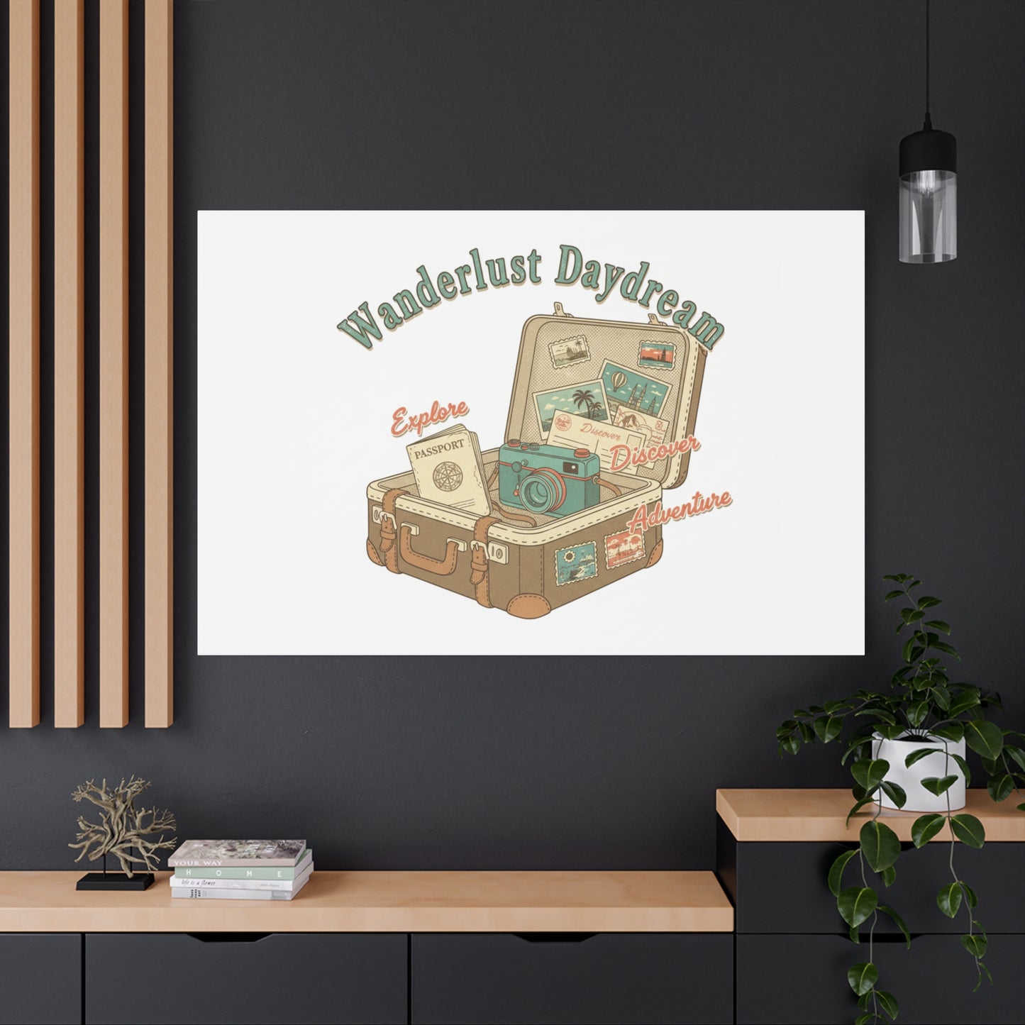 Wanderlust Daydream Travel Postcard Canvas | Retro Travel Stamp Decor