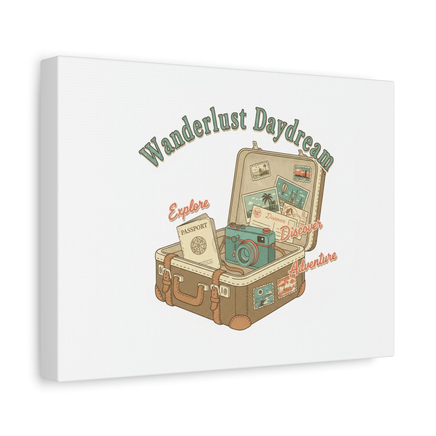 Wanderlust Daydream Travel Postcard Canvas | Retro Travel Stamp Decor