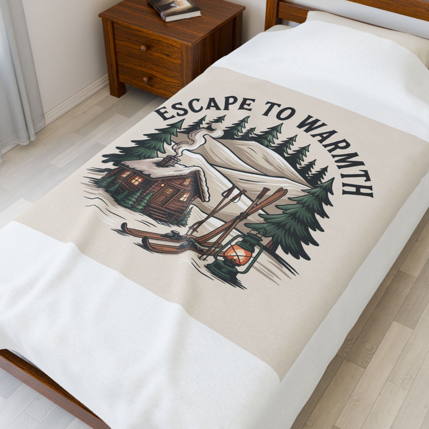 Escape to Warmth Cabin Blanket | cozy lodge aesthetic, mountain silhouette