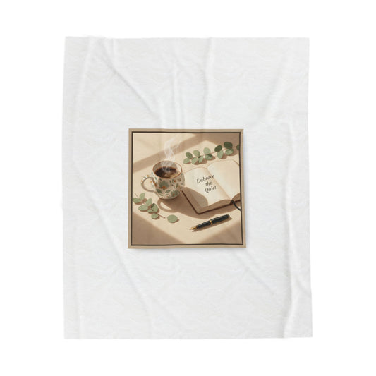 quiet mornings journal art Velveteen Plush Blanket | sunrise decor, hygge kitchen print