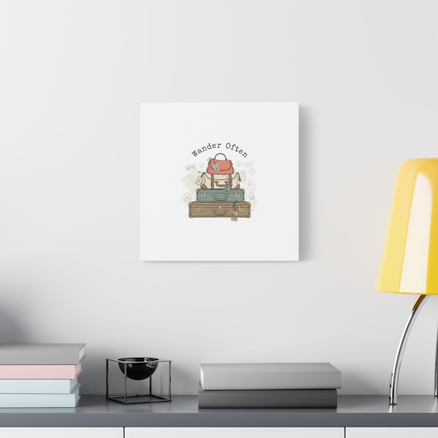 Wander Often Vintage Luggage Stack Canvas, travel stamps | passport stamp wanderlust