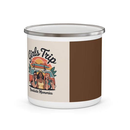 Girls Trip Enamel Camping Mug — Roadside Memories Retro Camper Coffee Cup