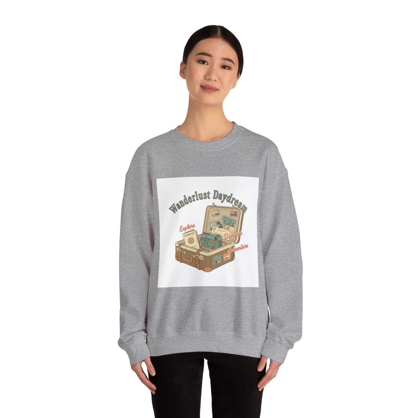 Wanderlust Daydreams suitcase illustration Sweatshirt | retro travel stamp, postcard vintage