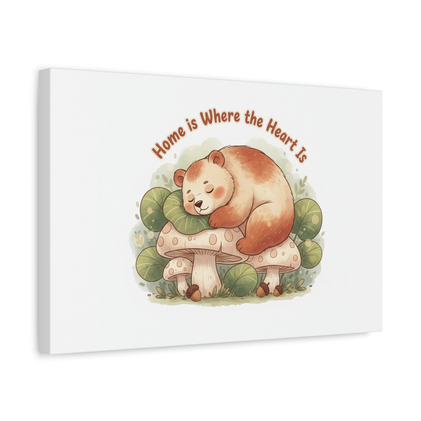 Cozy Sleeping Bear Canvas, winter forest art | cute animal illustration