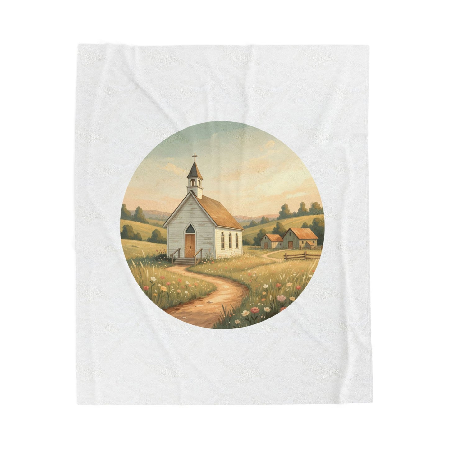 Country Church Velveteen Plush Blanket