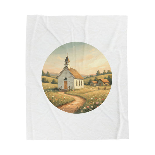 Country Church Velveteen Plush Blanket