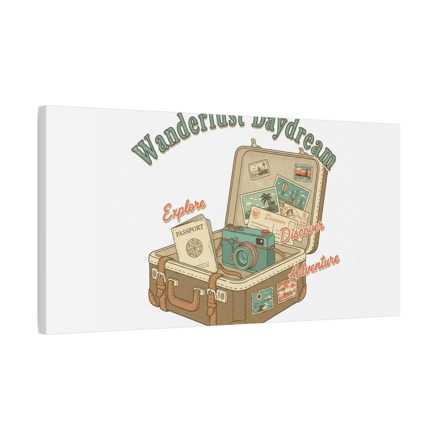 Wanderlust Daydream Travel Postcard Canvas | Retro Travel Stamp Decor