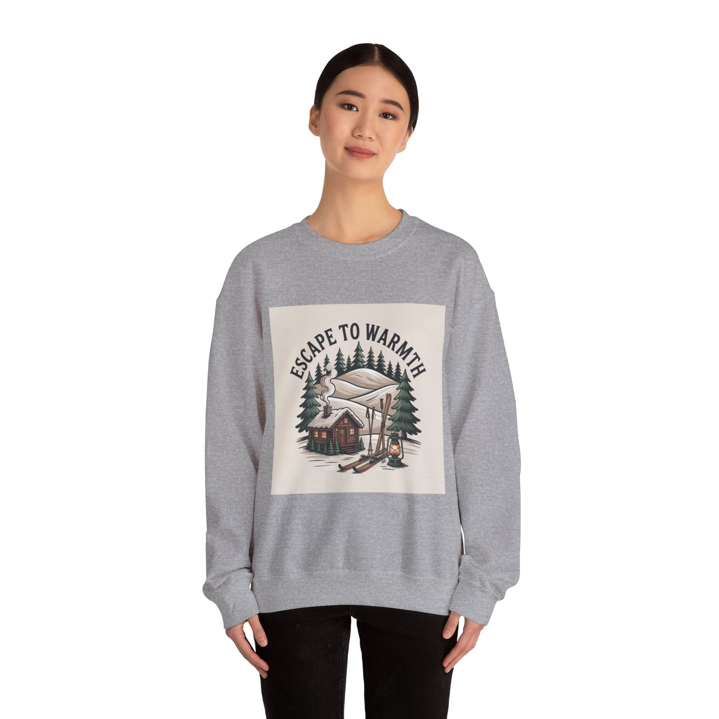 Escape to Warmth Cabin Vibes Sweatshirt | mountain silhouette, pine tree sweatshirt