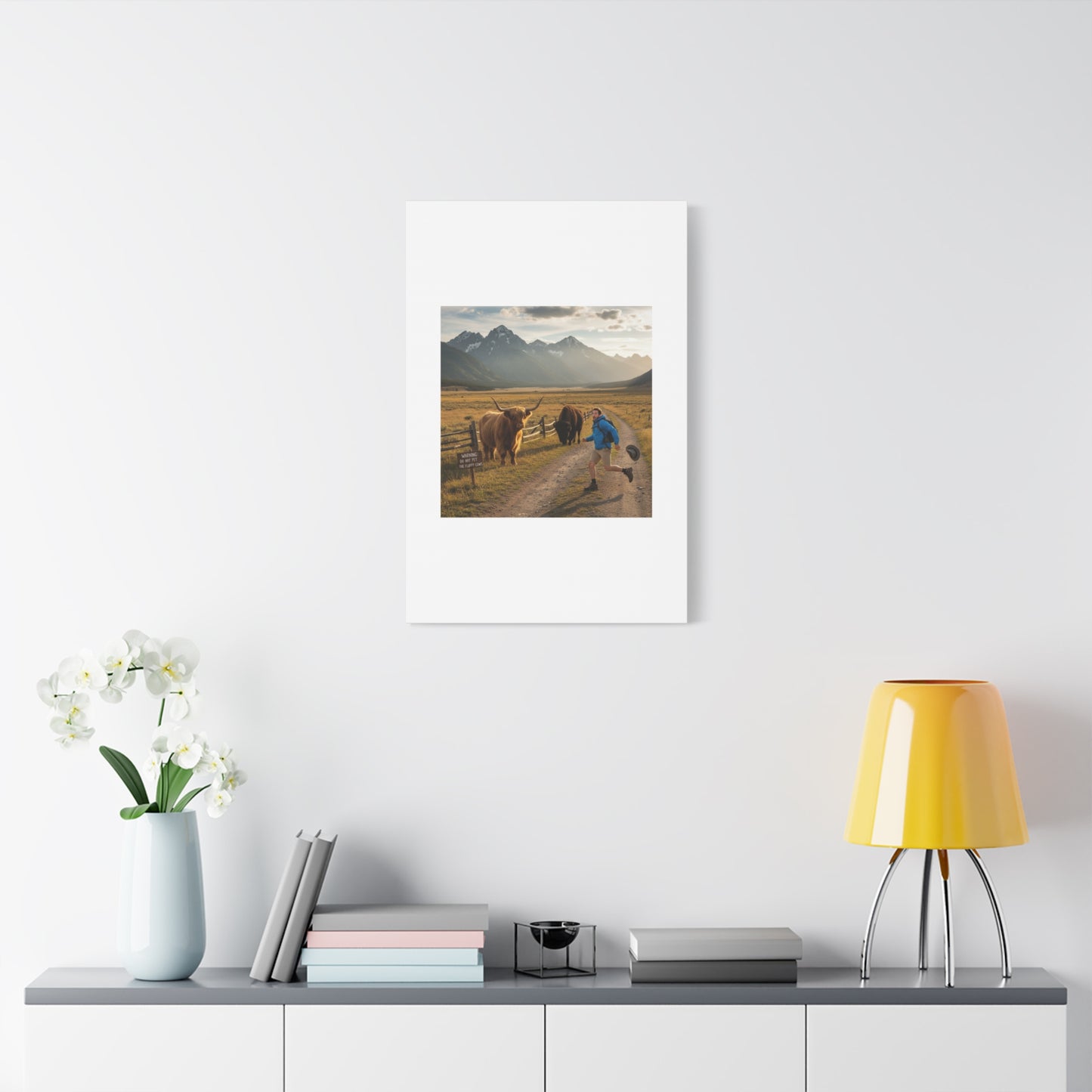 Chased by a Buffalo Canvas | wholesome sarcasm print, soft humor wall art